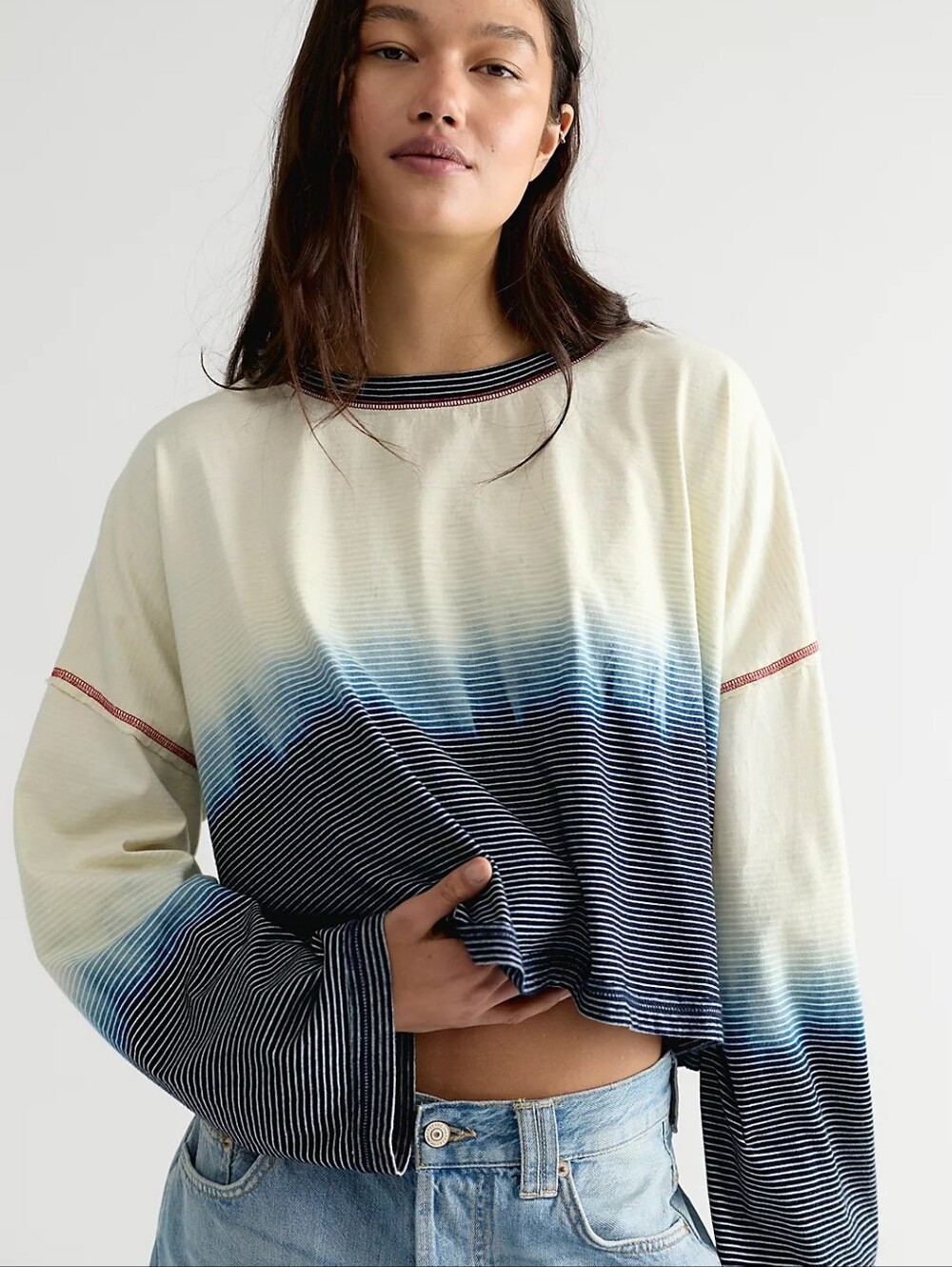 Free People We The Free Indigo Striped Long-Sleeve Tee
